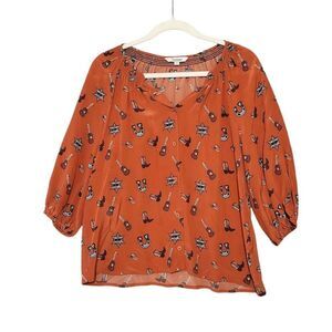 Tucker Women's Orange Western Sheriff 100% Silk Blouse Small